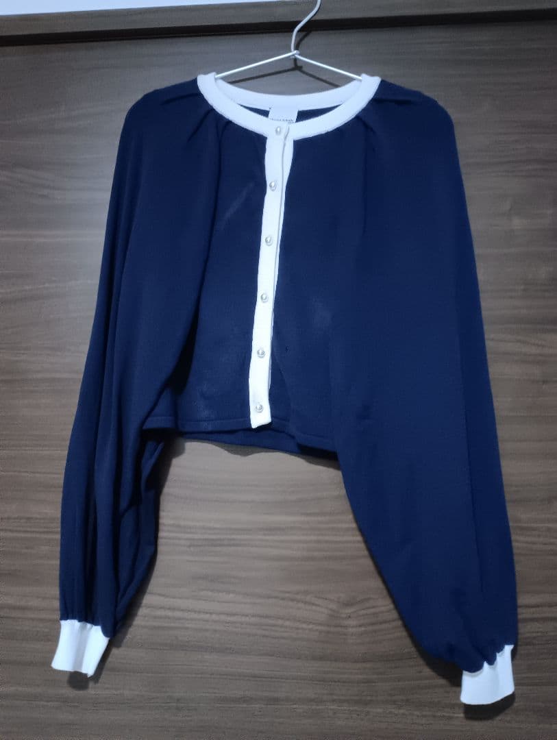 メゾンエシェル 2WAYバイカラーニットカーディガン　ネイビー