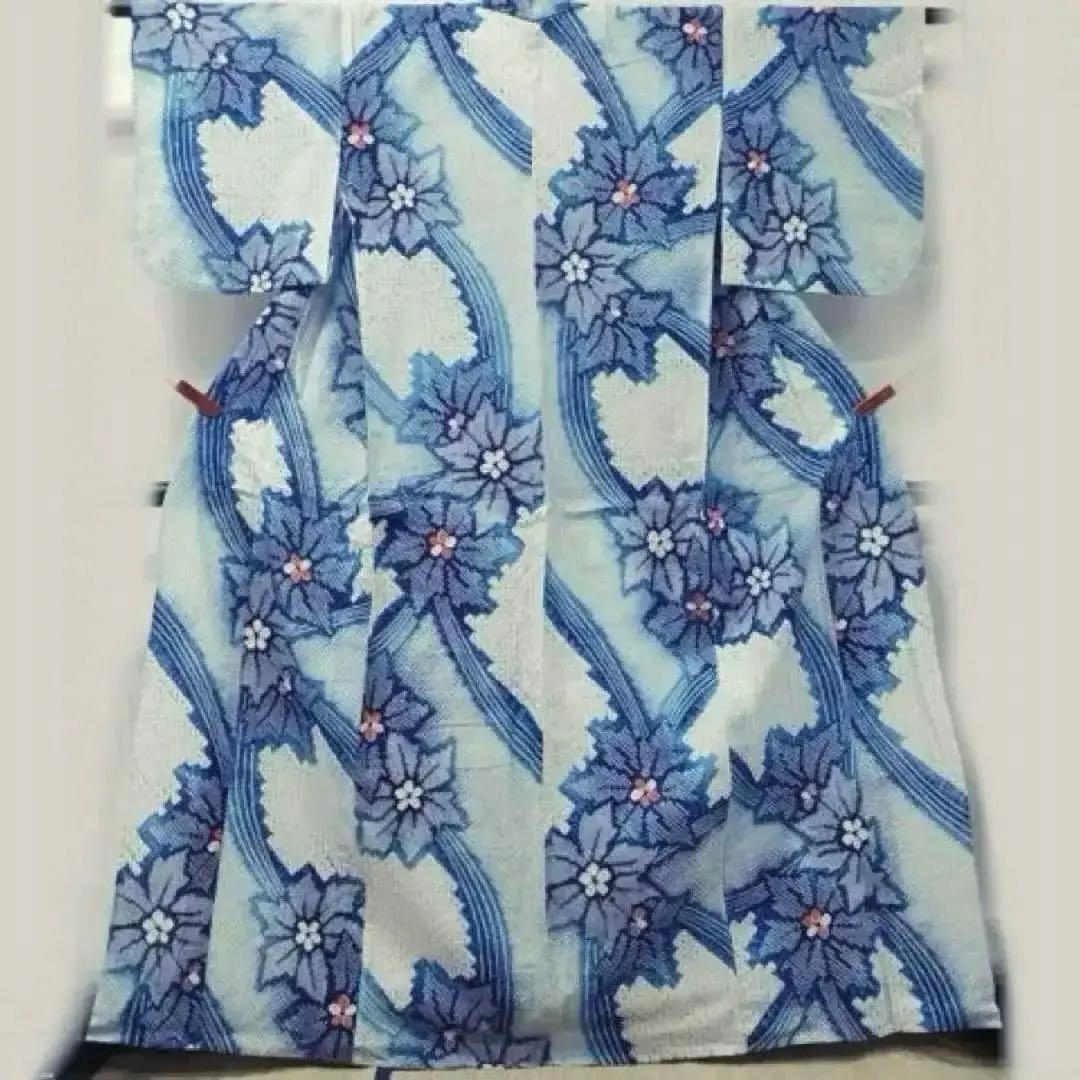 浴衣　有松絞り　トールサイズ　ぼかし　三浦絞り　紺青水色　有松鳴海絞り　蜘蛛絞り