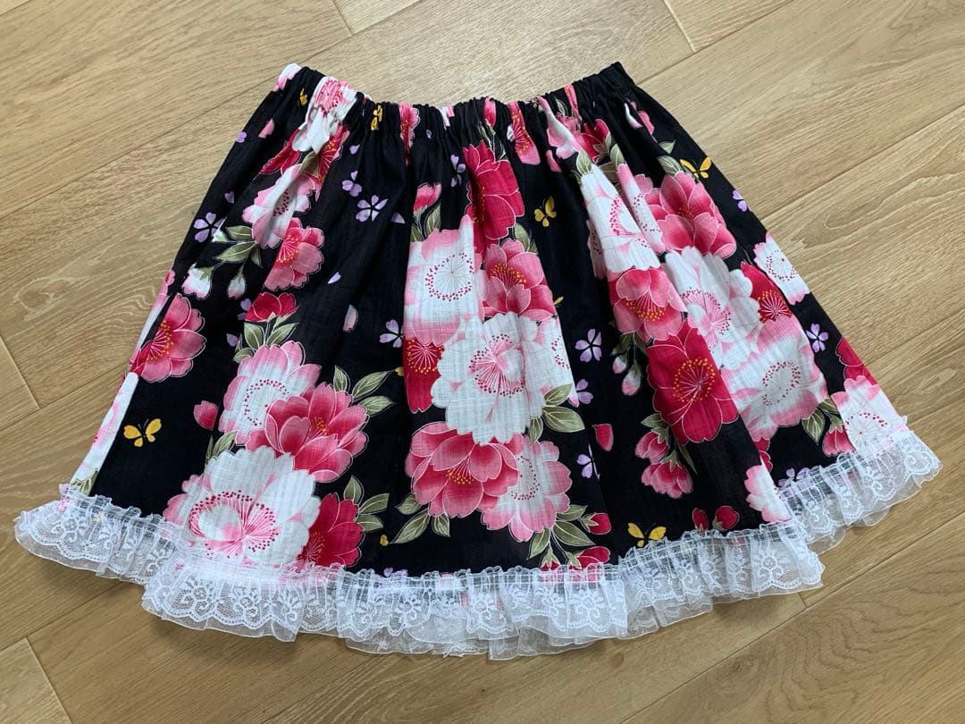 浴衣ドレス　黒ピンク　姫ギャル　地雷　量産　平成　花柄　レース　かわいい