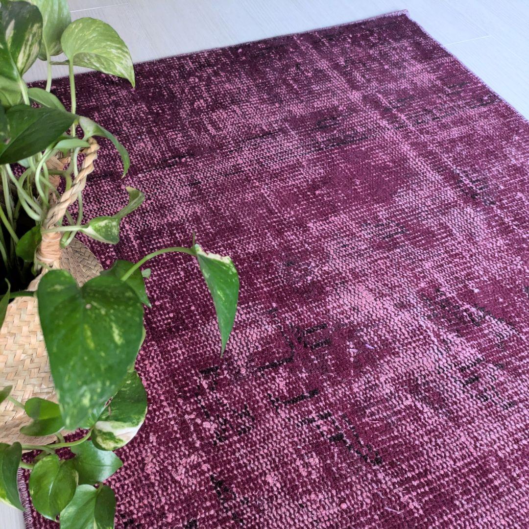 82×198 ボルドーレッドオーバーダイ　トルコヴィンテージラグ