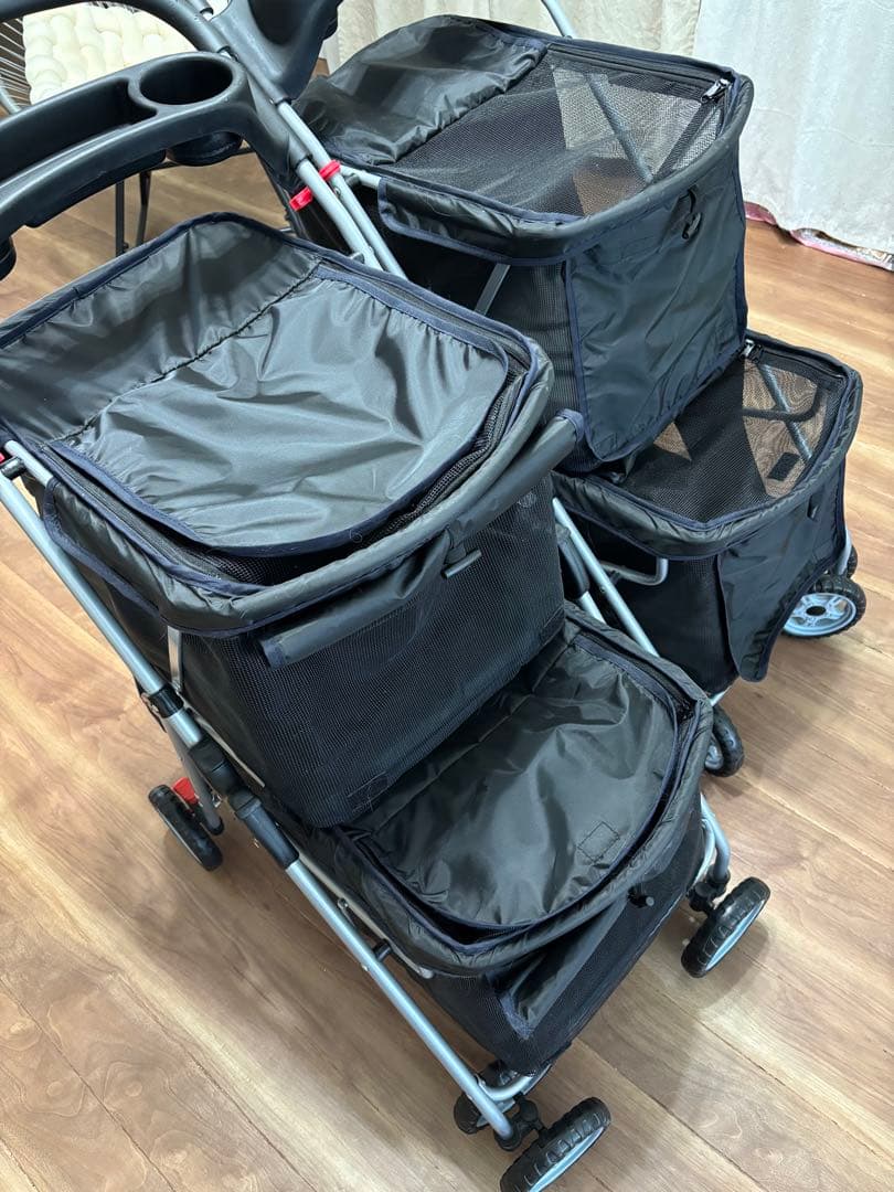 軽量ペットカート 1台 多頭飼い 折りたたみ式 黒　約120×80×51cm