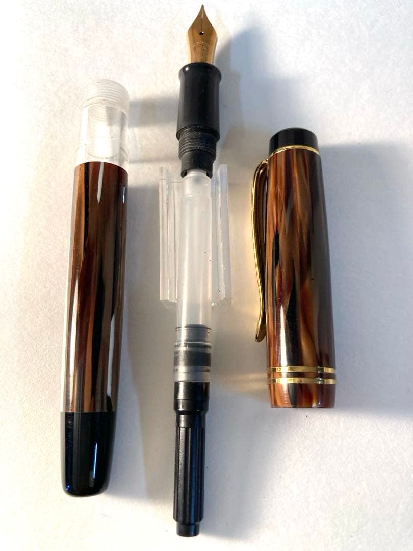 加藤製作所　セルロイド万年筆 ブラウン　茶柳　16000FP-MBR 中字