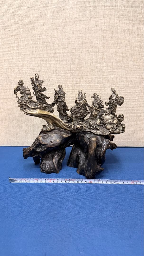 八仙過海 銅製立体群像｜天然木根台座｜実測重量3.86kg｜全高約26cm