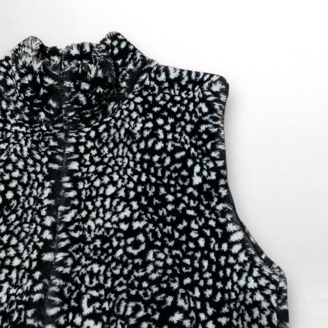 90's USA製 Ultra Fur フェイクファー ベスト レオパード 白黒