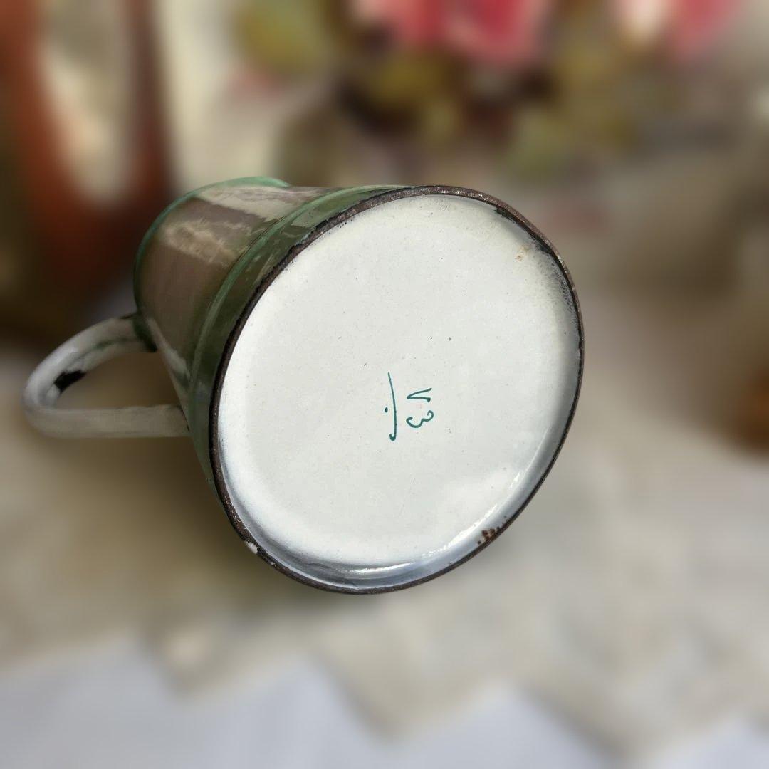 フランスアンティーク　グリーングラデーション　ホーロー水差し