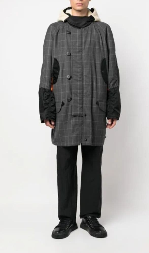 ジュンヤワタナベマン　ウールチェックミリタリーコート2022AW