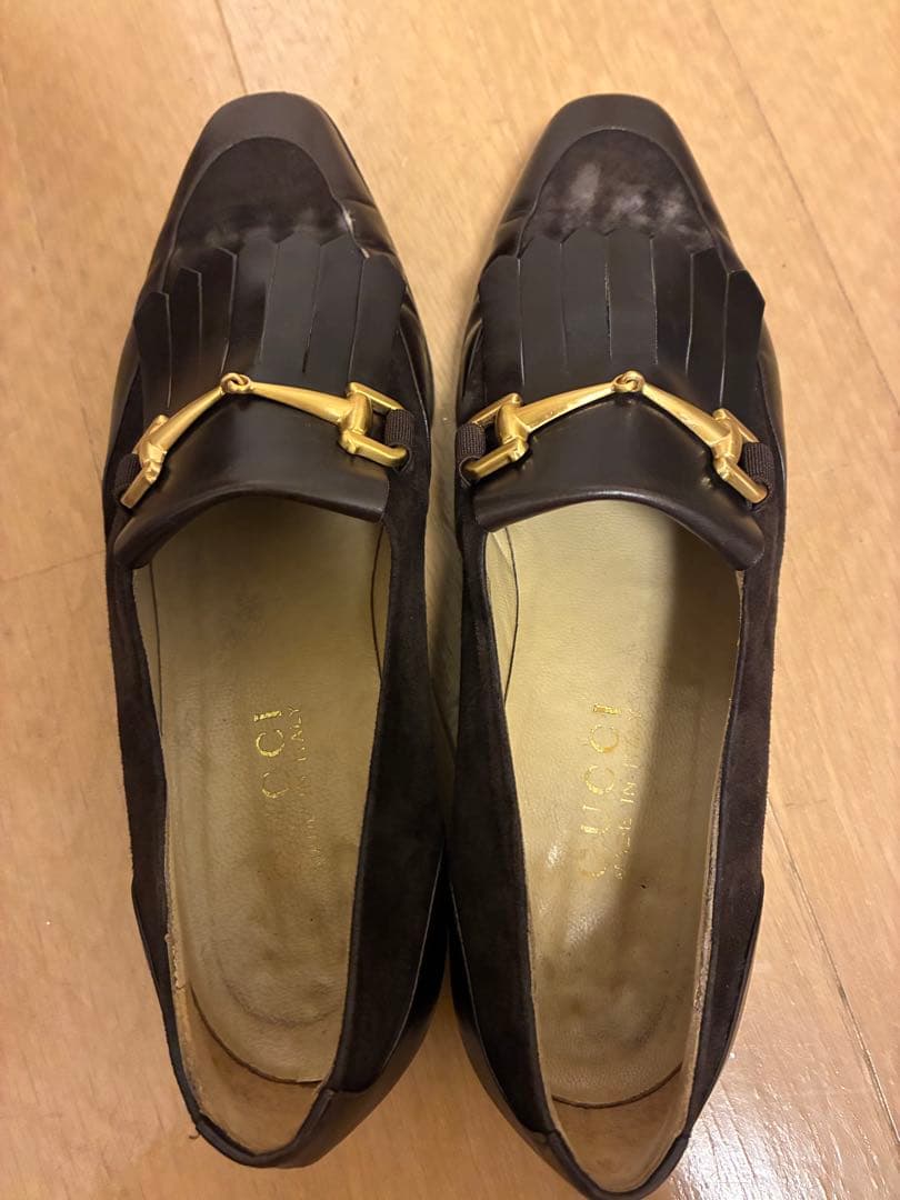 GUCCI フリンジ付きローファー ダークブラウン