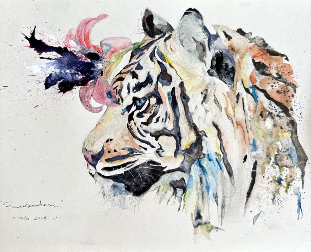 な*な様 虎 トラ 猫 残響 ムラサキ 原画 1点物 (2024年11月)