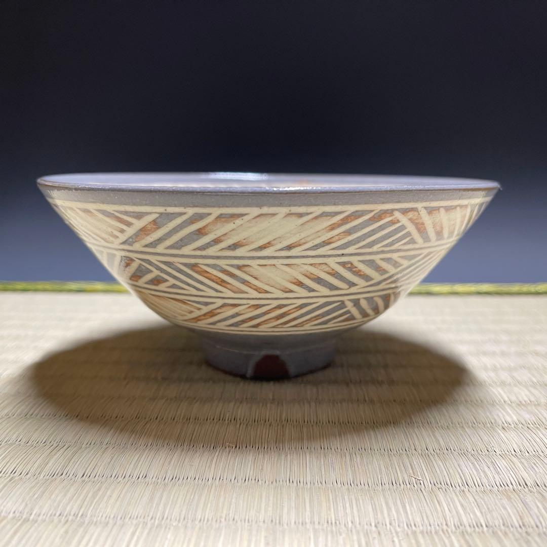 柿花窯 彫三島 平茶碗 茶道具 骨董品 923