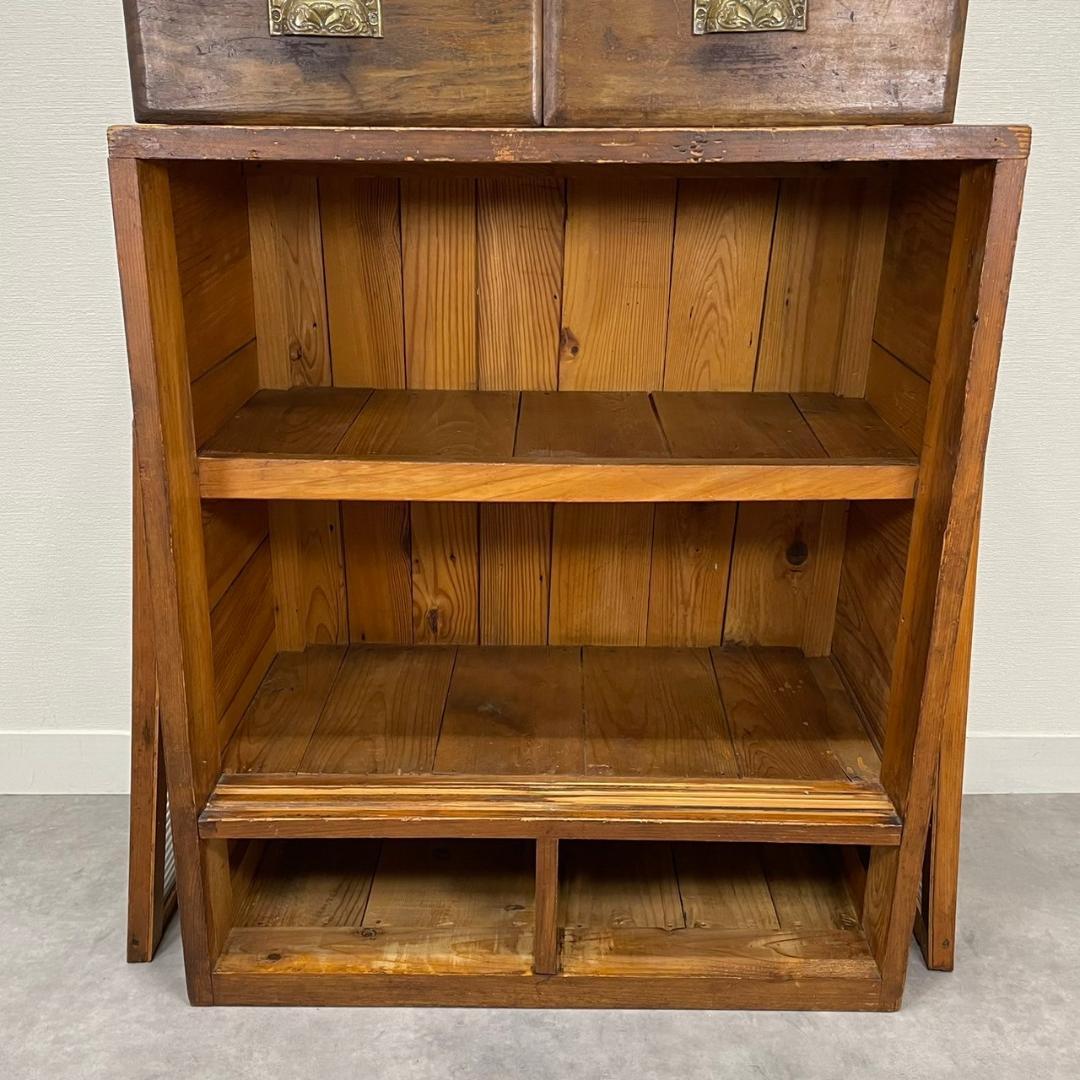 ヴィンテージ 木製本棚 モールガラス ガラスキャビネット 食器棚 古家具 収納