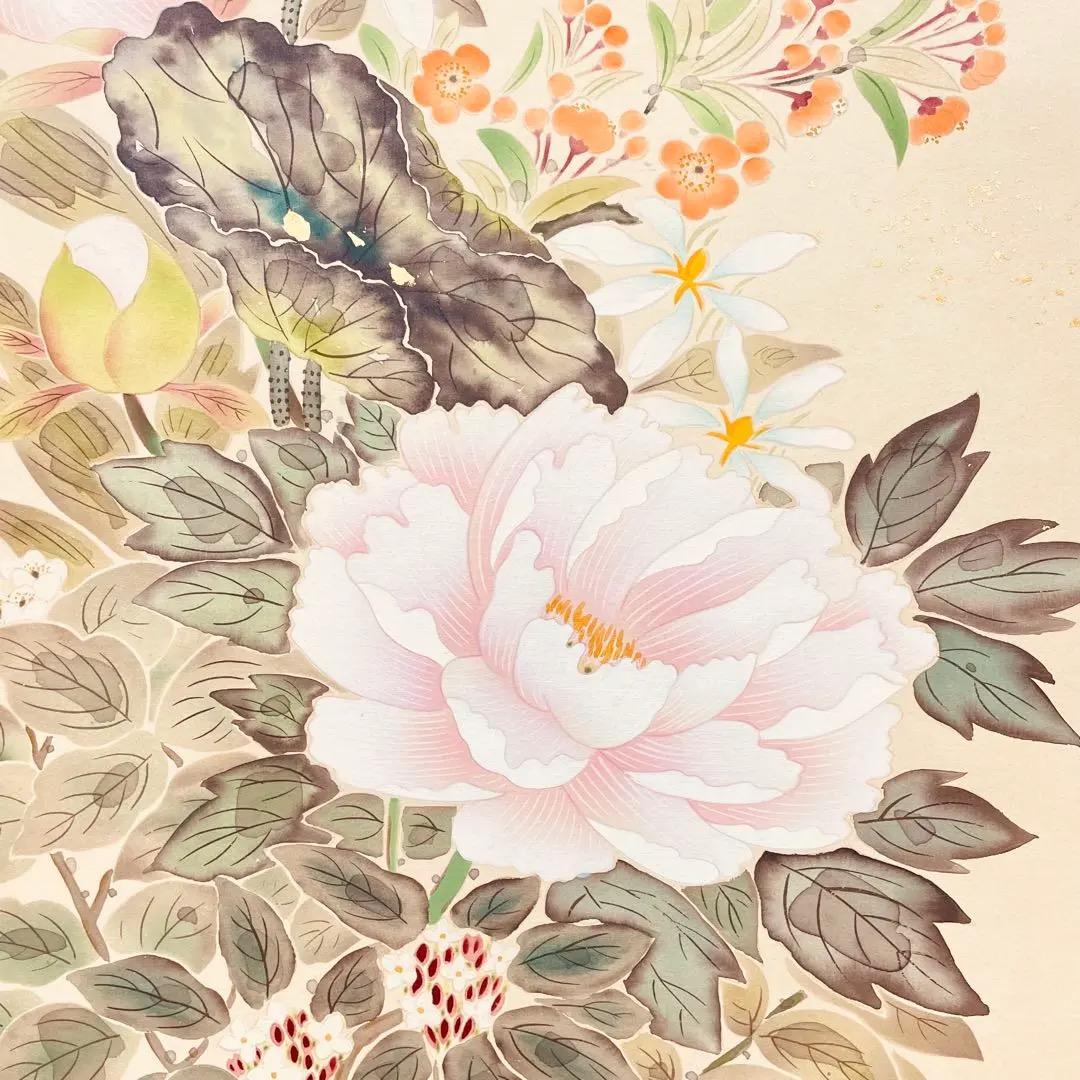 3976 翠輝 「名花十友」 共箱 肉筆 絹本 日本画 掛軸 二重箱 おもてなし