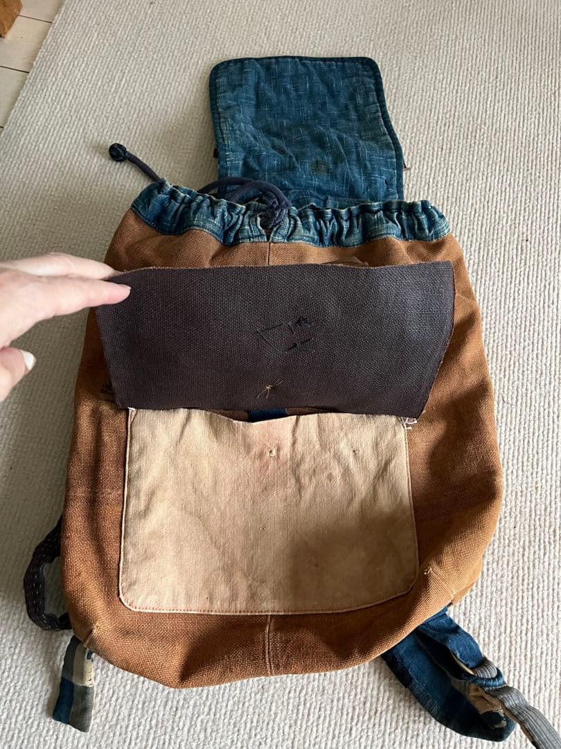 一点物◆柿渋 山葡萄 藍染リュック ハンドメイド 古布パッチワーク◆