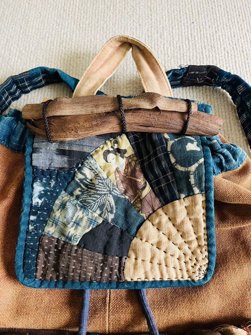 一点物◆柿渋 山葡萄 藍染リュック ハンドメイド 古布パッチワーク◆