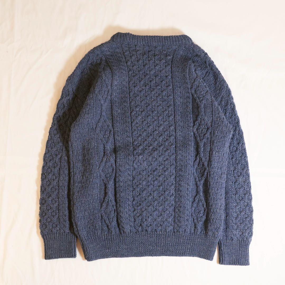 アイルランド製 アランクラフト フィッシャーマンニット L ブルーグレー