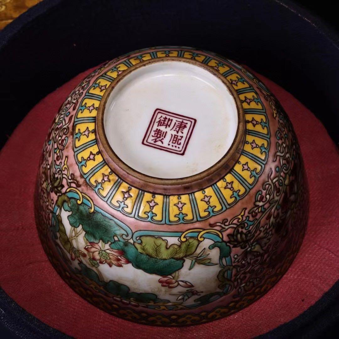 貴重品、旧蔵収、清代宮廷御蔵珍しい手描きエナメル彩陶器碗