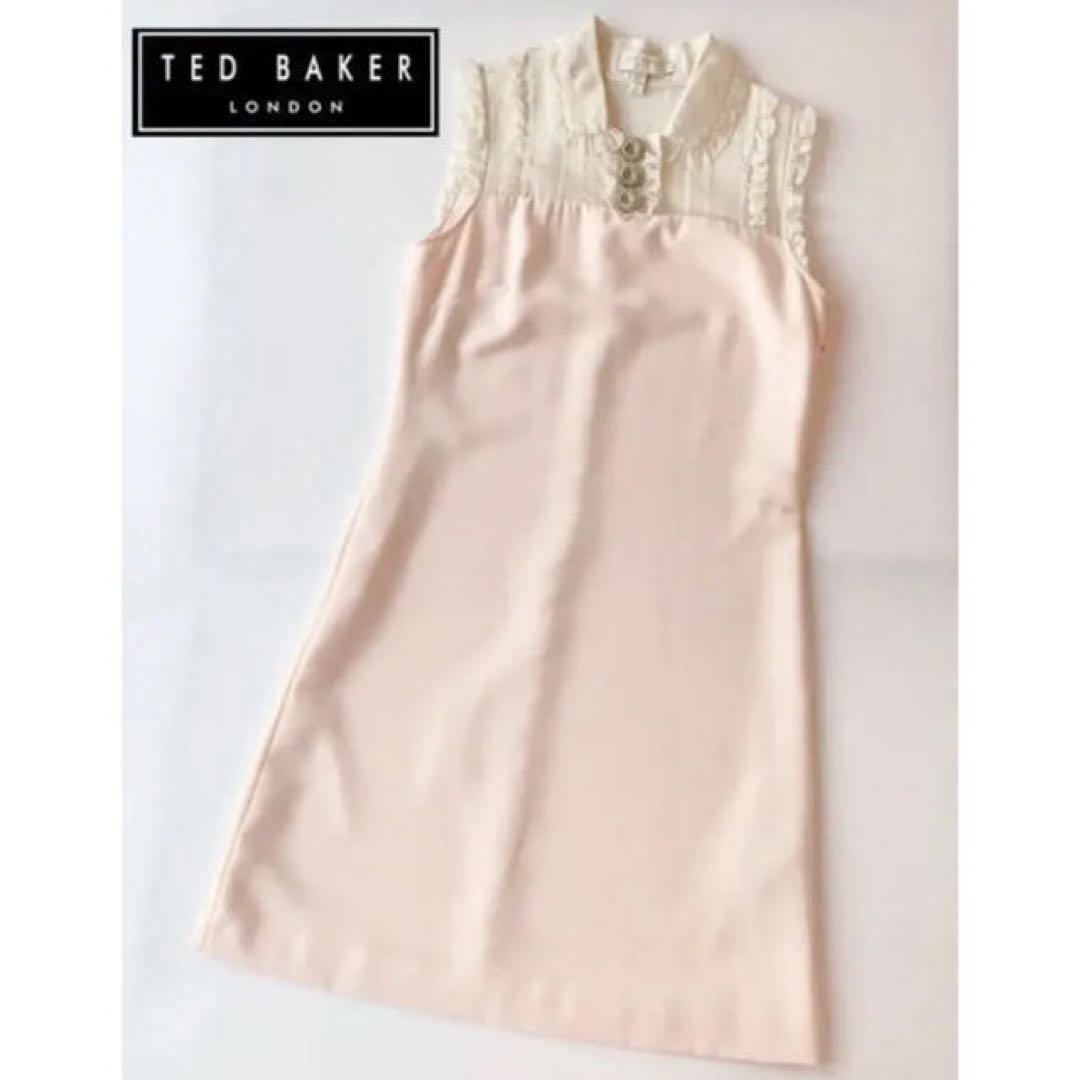 TED BAKER フリル ビジュー ノースリーブ ワンピース