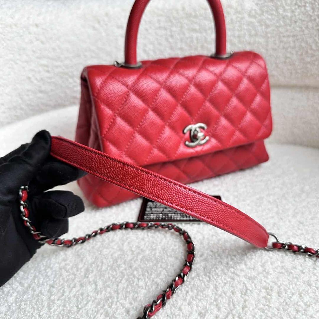 CHANEL シャネル ココハンドル キャビアスキン 赤24 xs