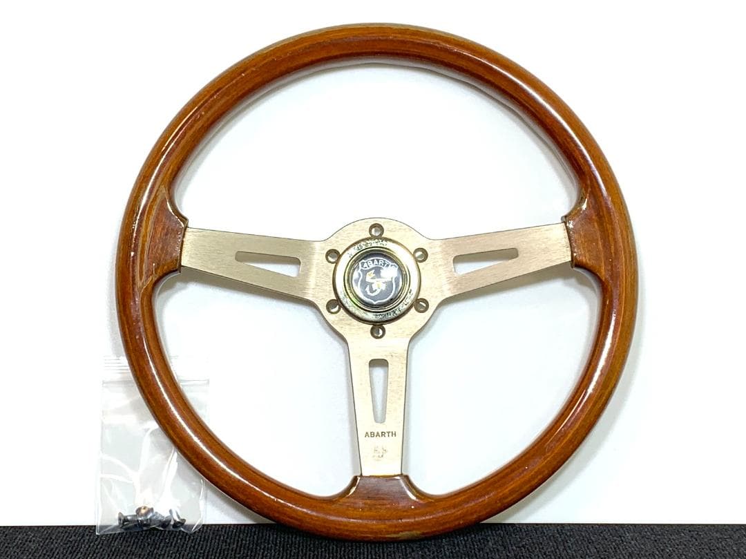 アバルト ゴールド ウッドステアリング 35Φ ホーンボタン付 当時物 旧車