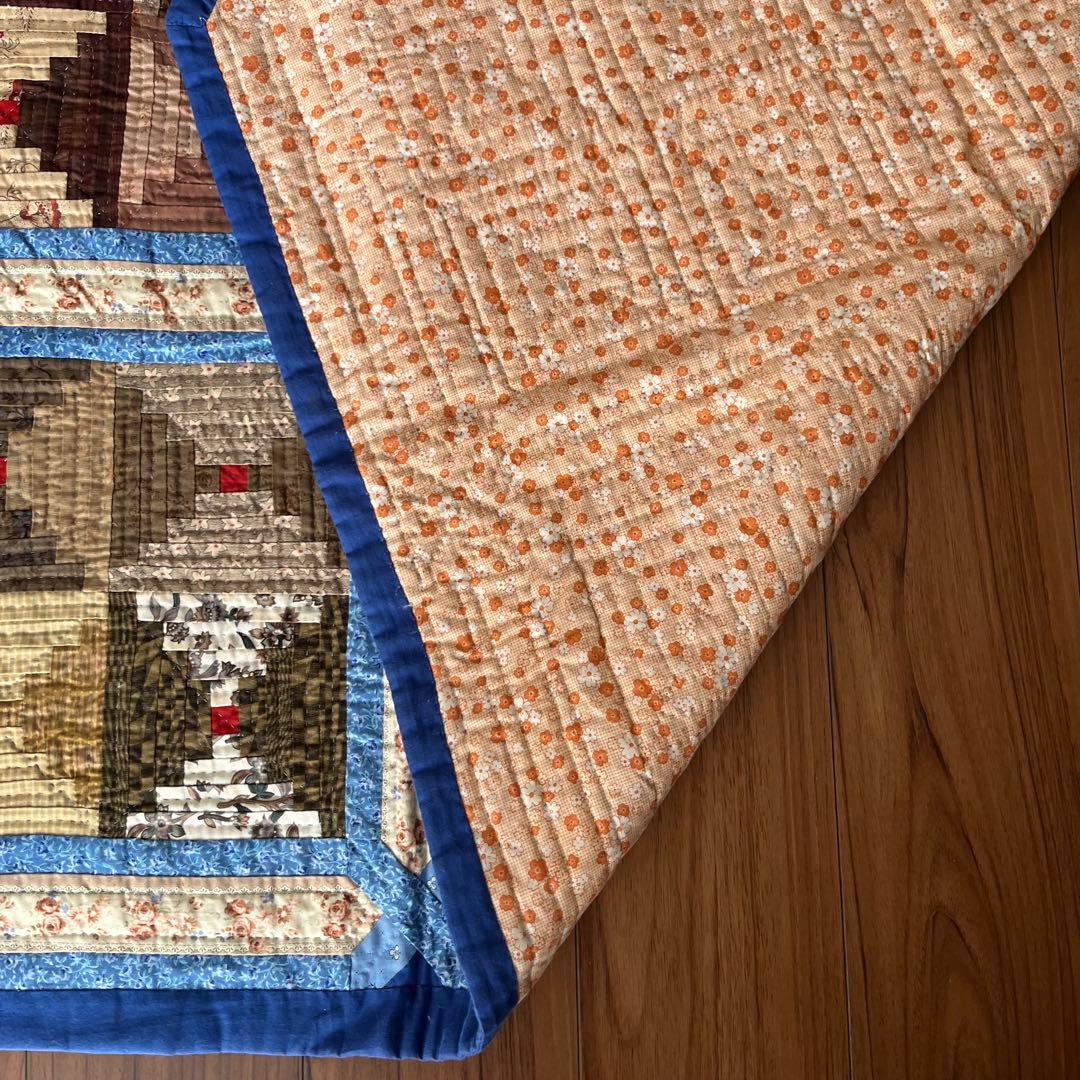 【講師作品】パッチワークキルト ベッドカバー マルチカバー ログキャビン