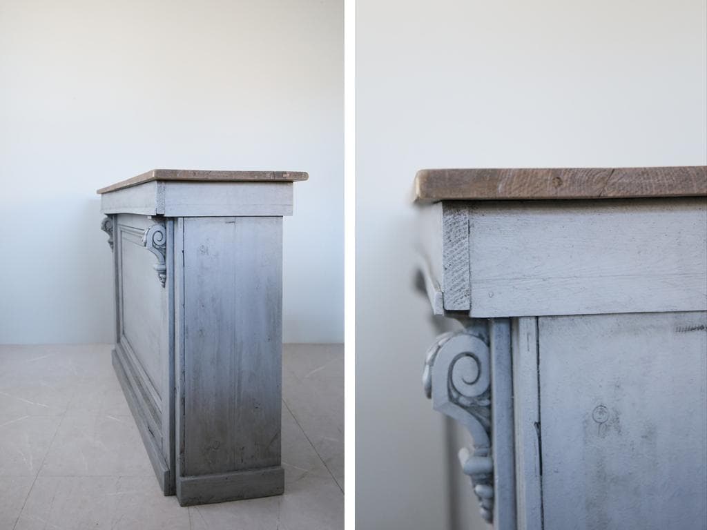 フランスアンティーク木製ショップカウンター/レジ台/テーブル机(90-21)