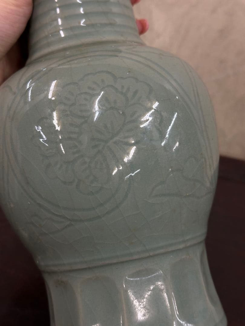 中國古美術 青磁花瓶 龍泉窯 茶道具 煎茶器 置物