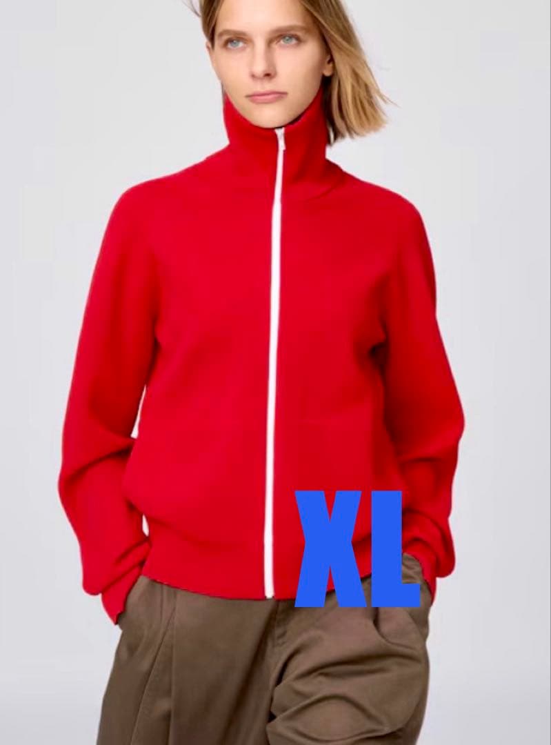 ユニクロC　ミラノリブフルジップカーディガン XL RED レッド