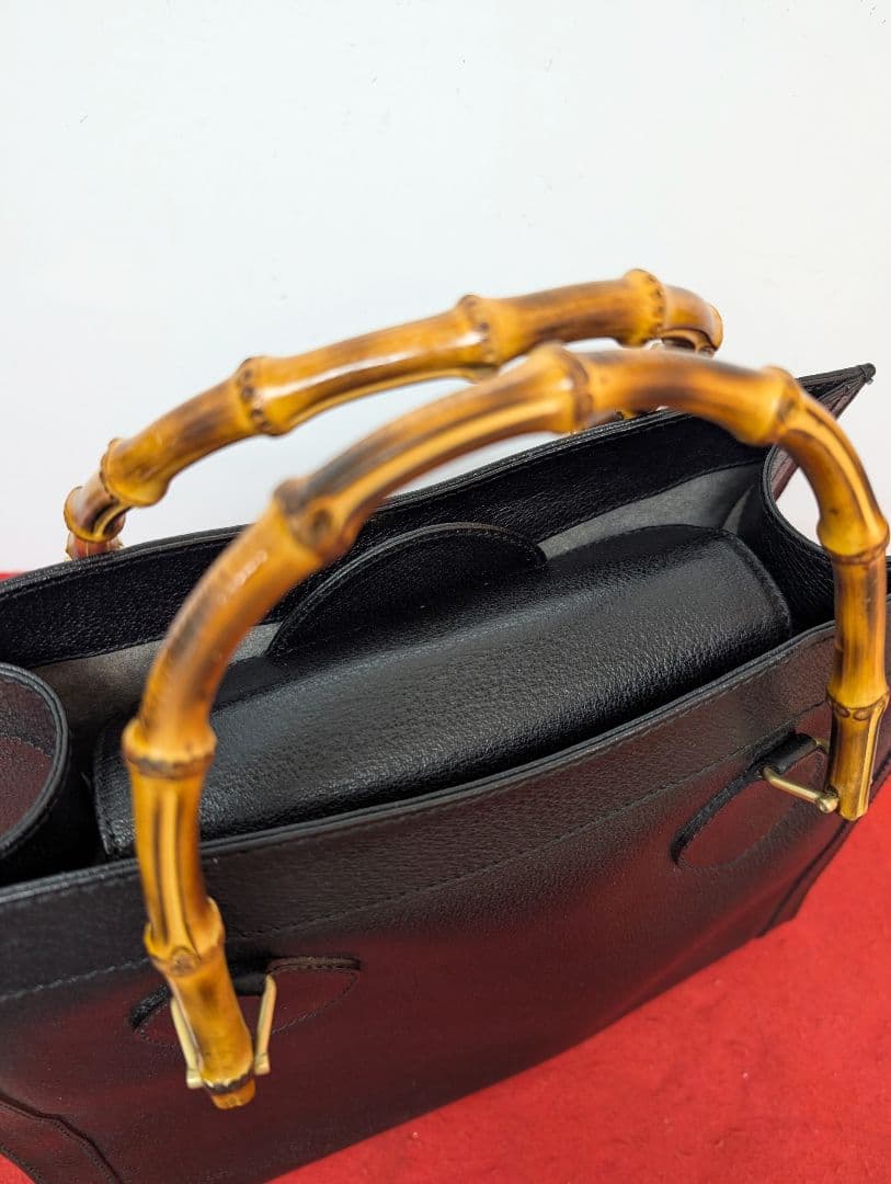 美品 極希少！Gucci バンブー レザーハンドバッグ トートバッグ ブラック