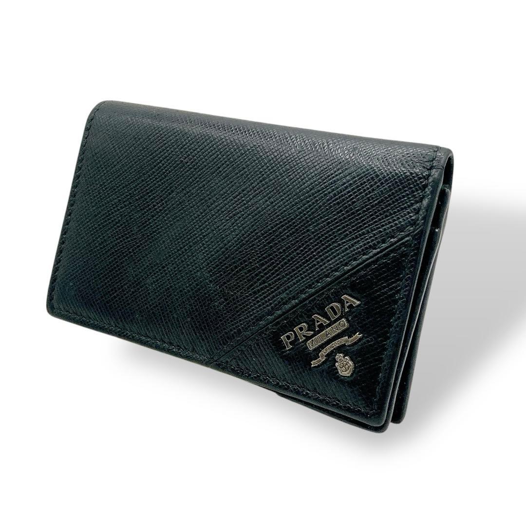 PRADA✨プラダ　サフィアーノ　名刺入れ　カードケース　ブラック　二つ折り