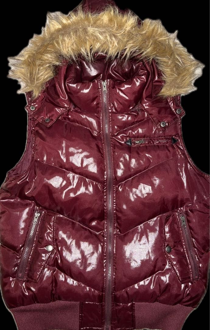 00s fur wine red down vest archive 平成 光沢