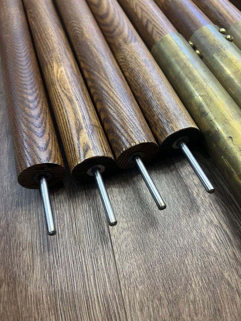 ウッドポール 4本セット 木製 真鍮 タープ キャンプ アウトドア ルートベース