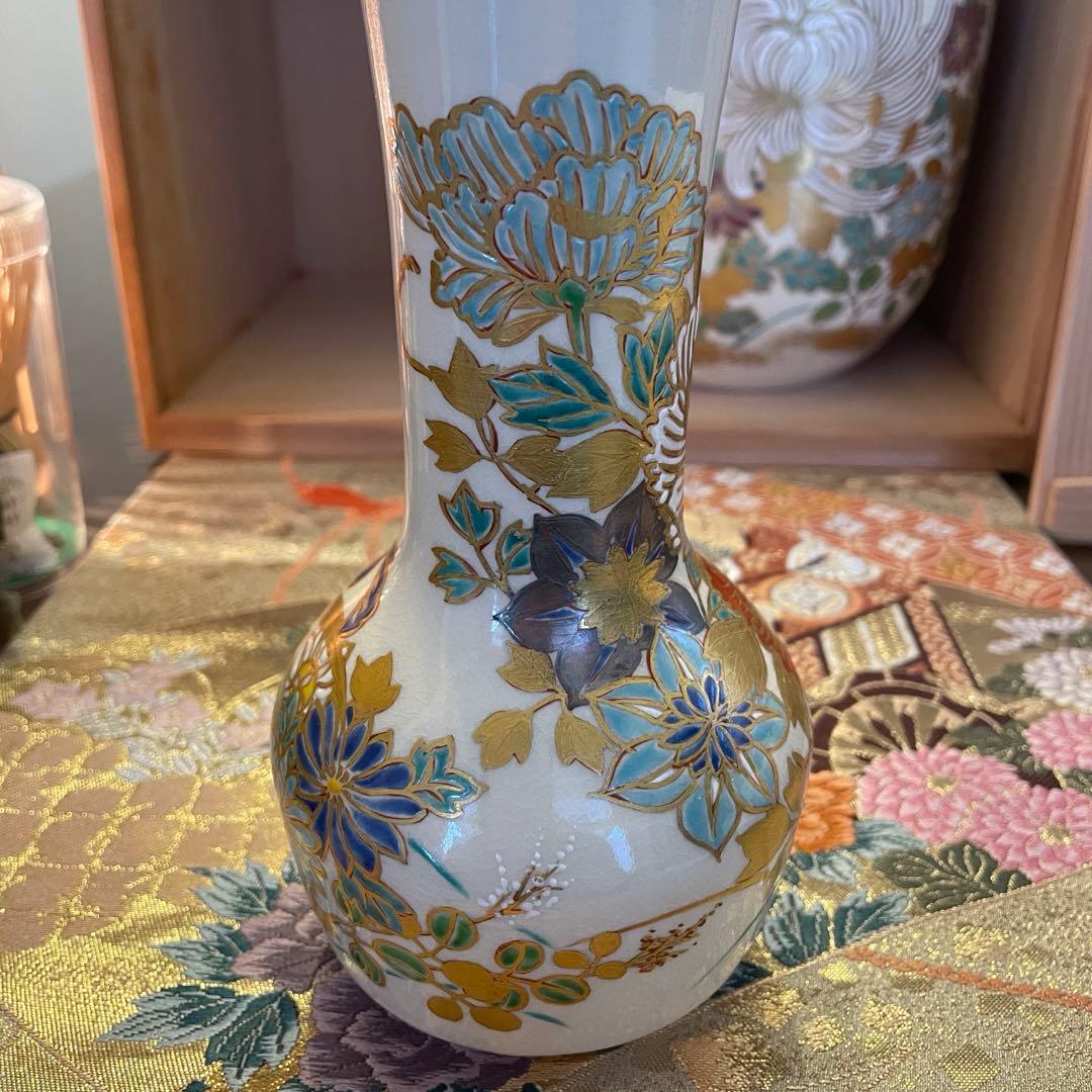 新品　豪華　京焼　仁清写　通次崇山造　色絵金彩　牡丹模様　皆具　茶道具　4点