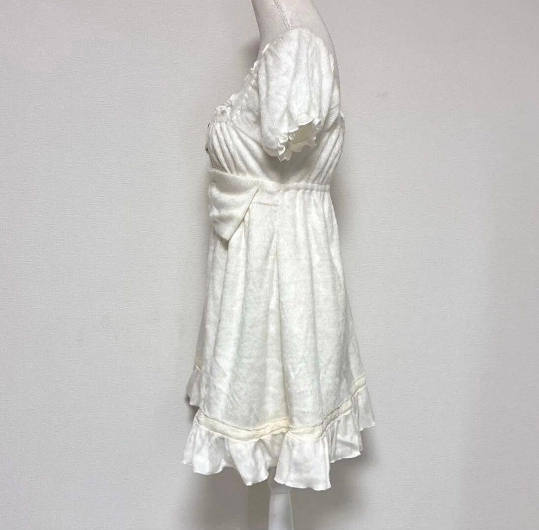 LIZ LISA ビッグリボン　オフショルニットワンピース　パールバタン　フリル