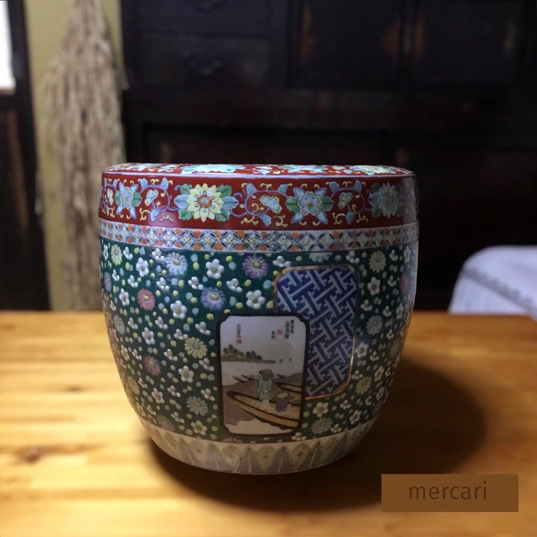 伊万里焼 安藤広重 東海道五拾三次窓絵 十錦手 火鉢 /骨董/時代物