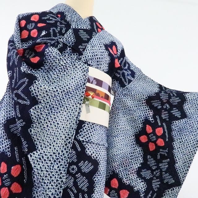 Y1236◆有松鳴海絞り 綿 洗える夏着物 手縫い仕立て 高級浴衣