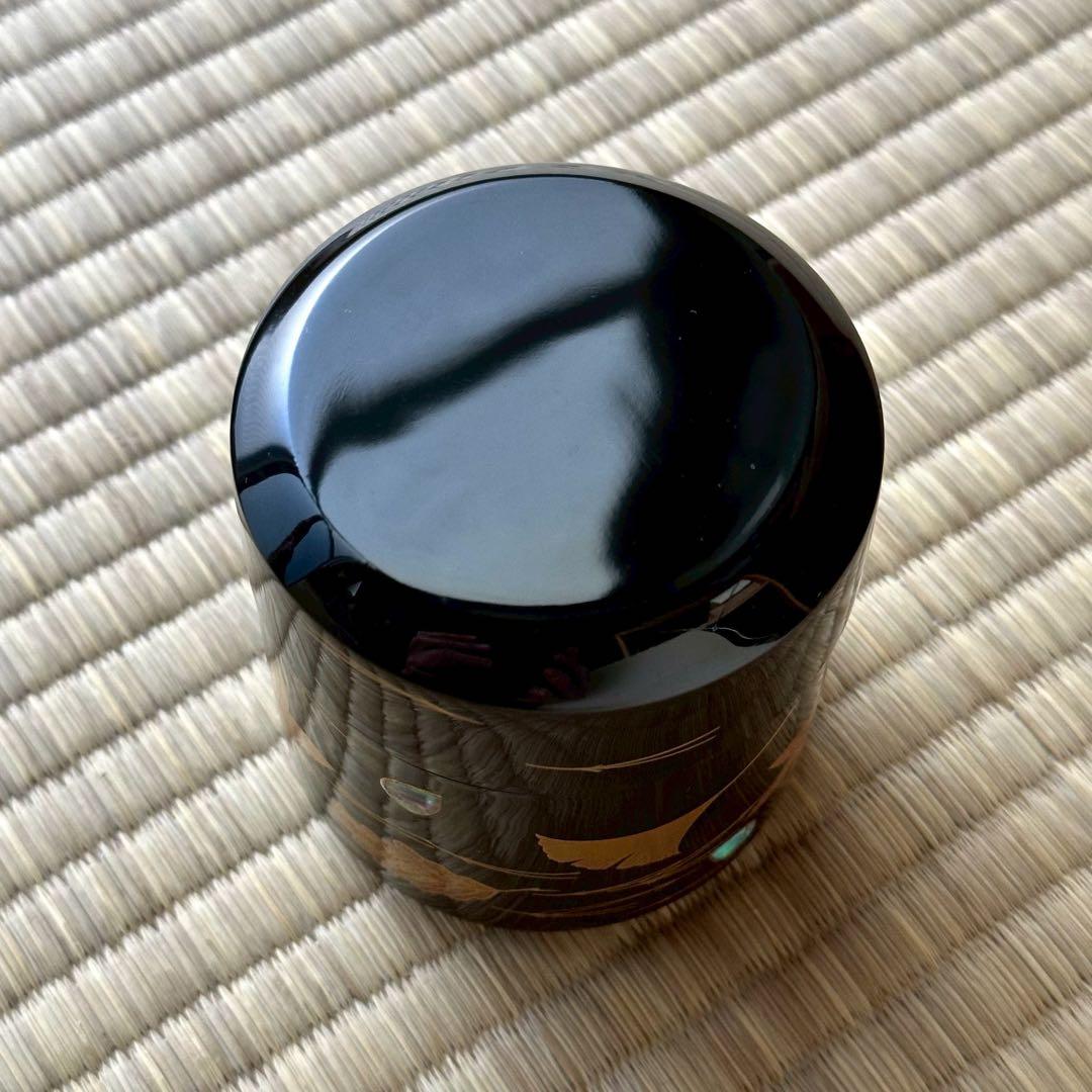 蒔絵師 中村宗尹作 【雪吹】「吹寄」棗 薄茶器 黒漆 金蒔絵 螺鈿 茶道具 共箱