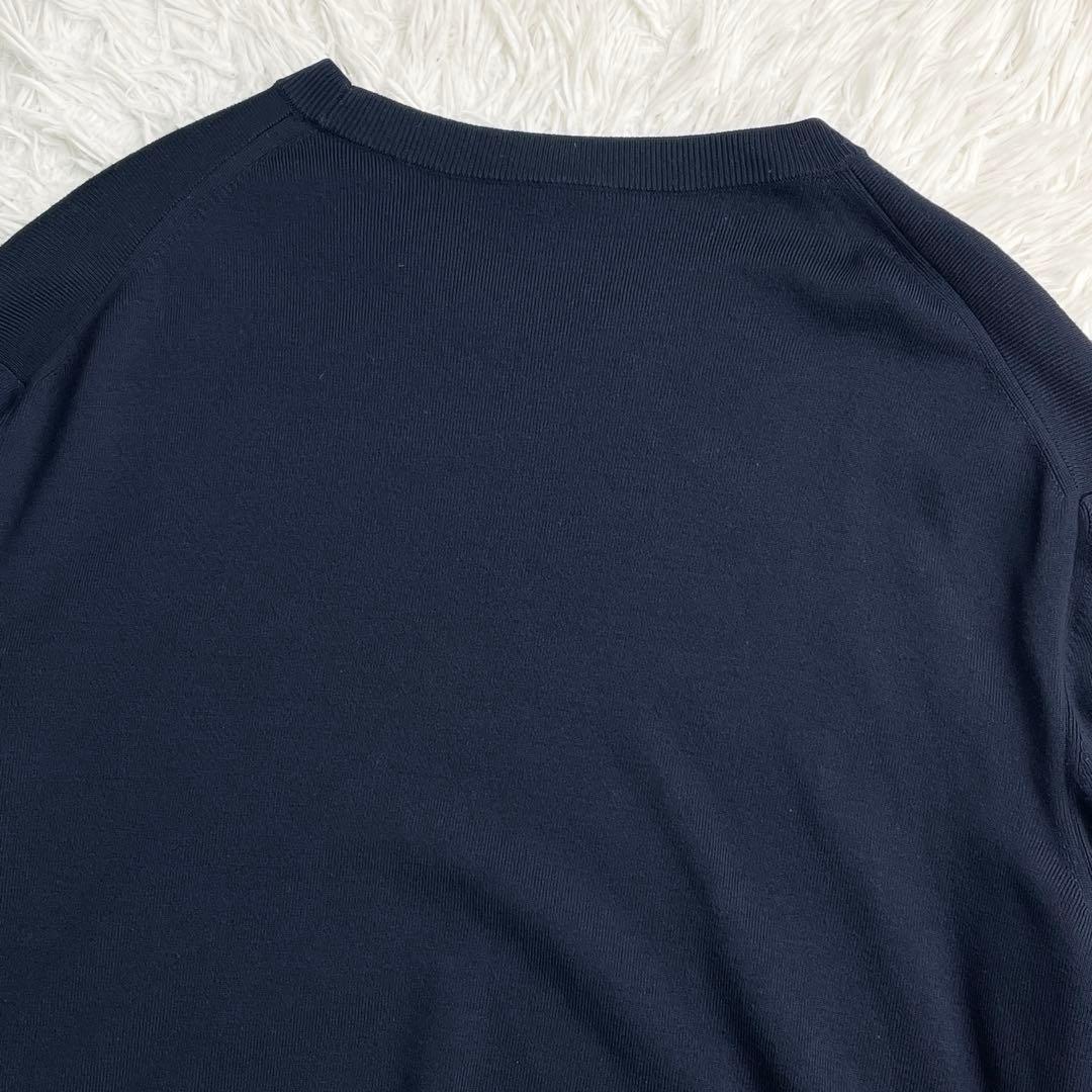 美品 希少 XLサイズ Berluti レザー ロゴパッチ ニット ネイビー