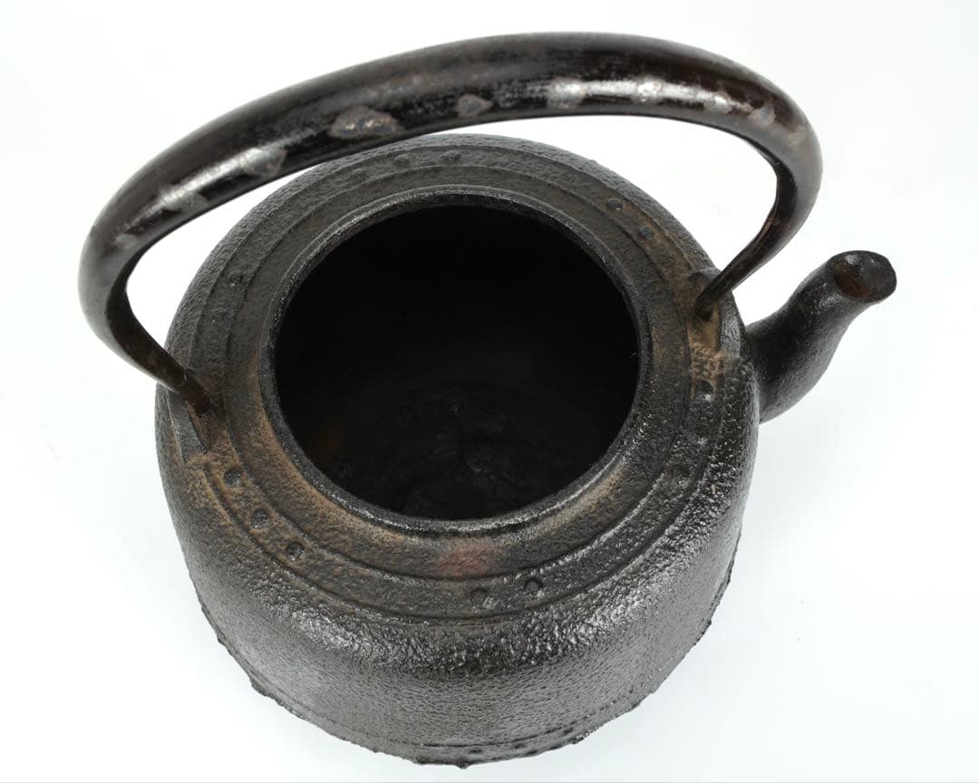 【時代鉄瓶】班柴銅蓋 累座紋 萬代屋形鉄瓶 茶道具 湯沸 古鉄瓶 古美術 骨董品