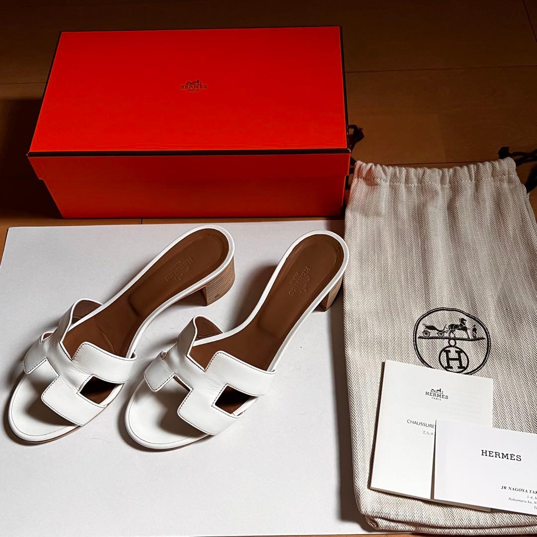 HERMES オアジス　ホワイト ミュール38