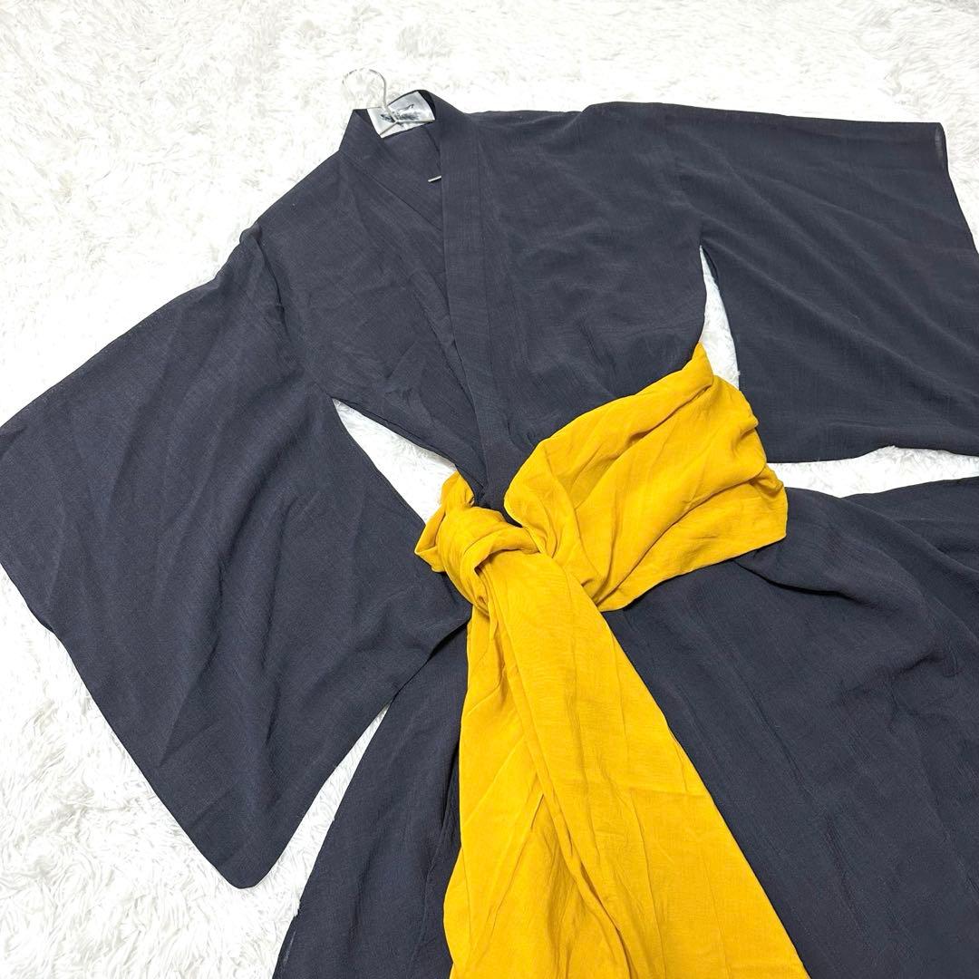 ハザマ 揺方 2018ss 帯 ブラック イエロー トリアセテート 黒 無地