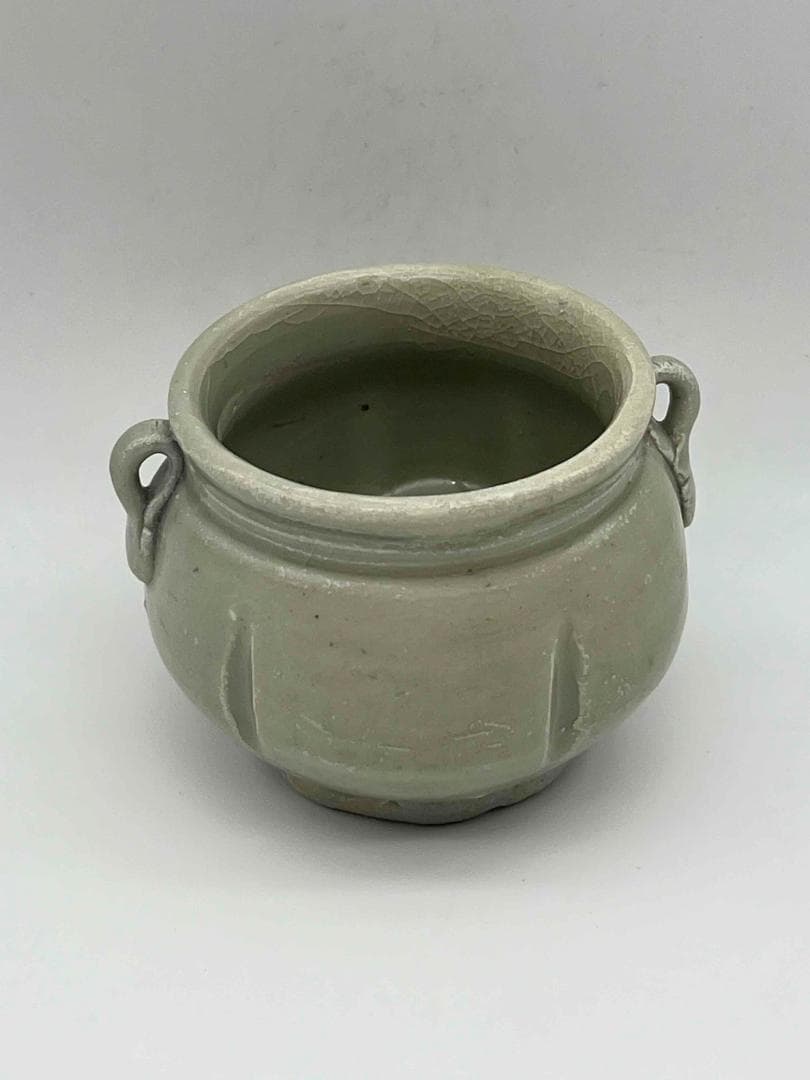 宋時代　定窯　白磁瓜形双耳壺　茶入　茶道具　水指　水差し 唐物(F-51)