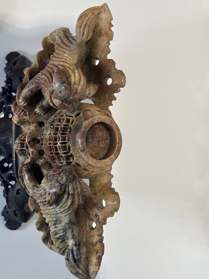 中国/獅子香炉/三頭の獅子/精密技工　/香炉（977）