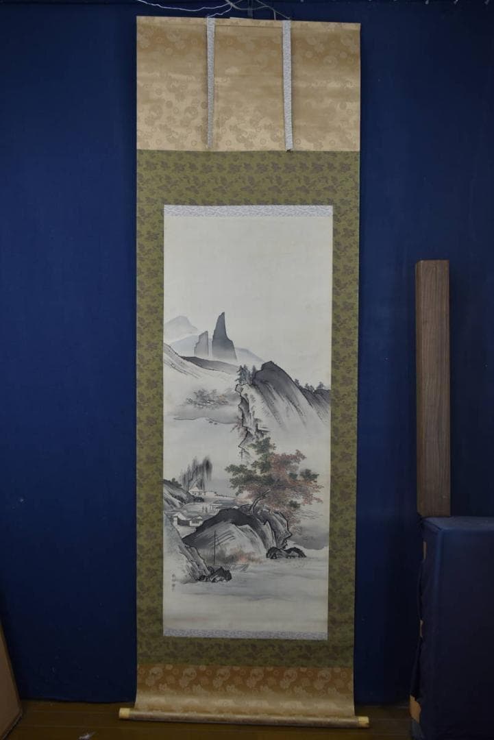 【真作】橋本雅邦/山水人物図/秋景山水図/掛軸/名家伝来/AA-233