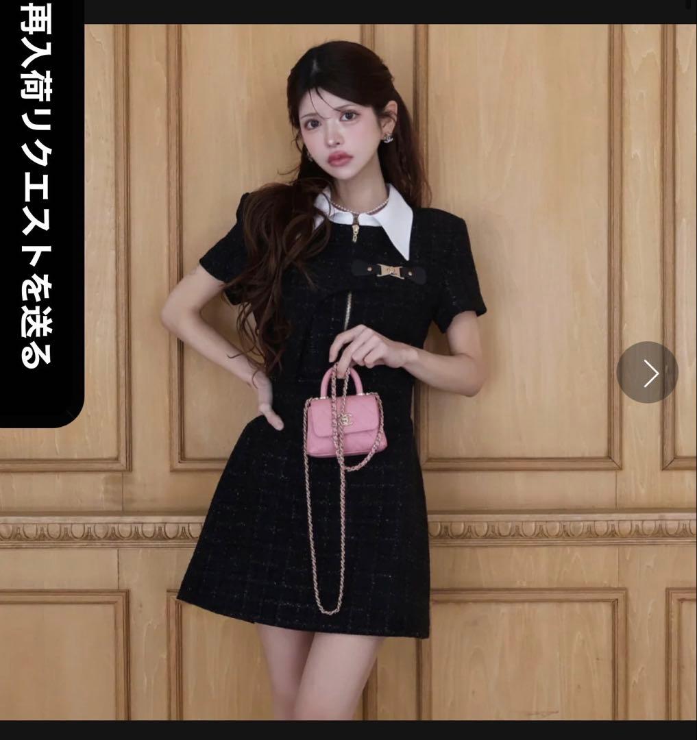 【新品】RANDY アシンメトリーツイードハーフスリーブドレス