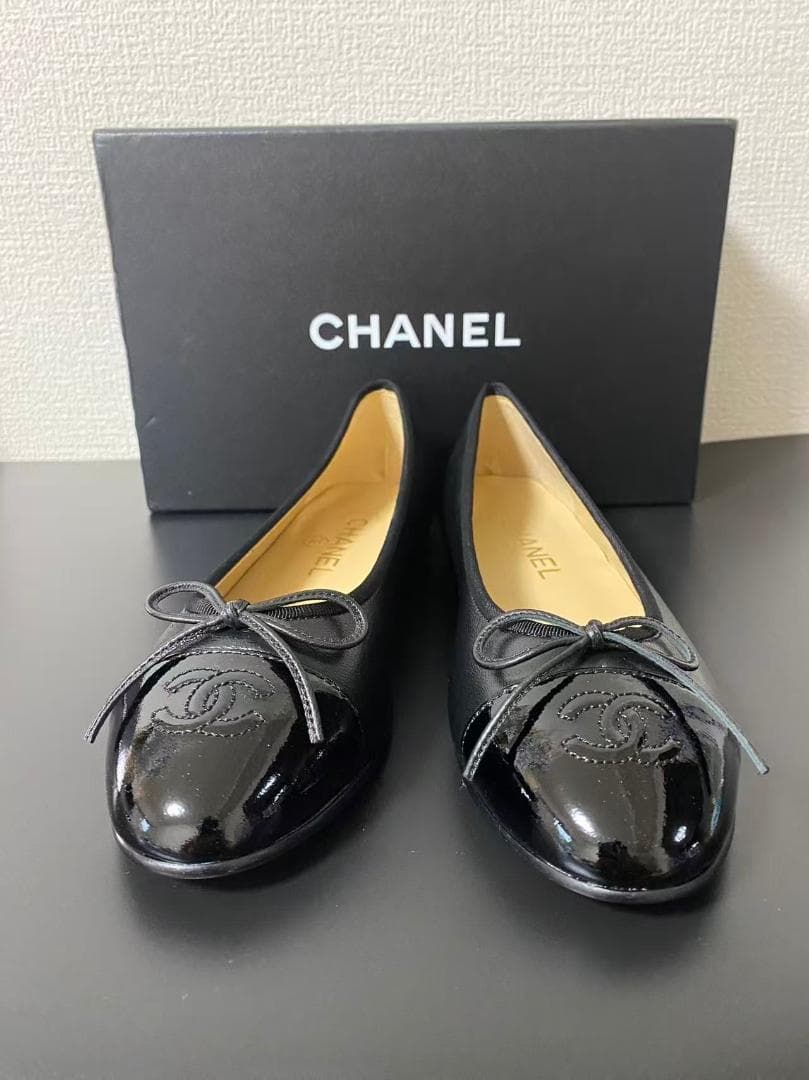 シャネル パンプス　ココマーク　黒　レザー リボン　37 き