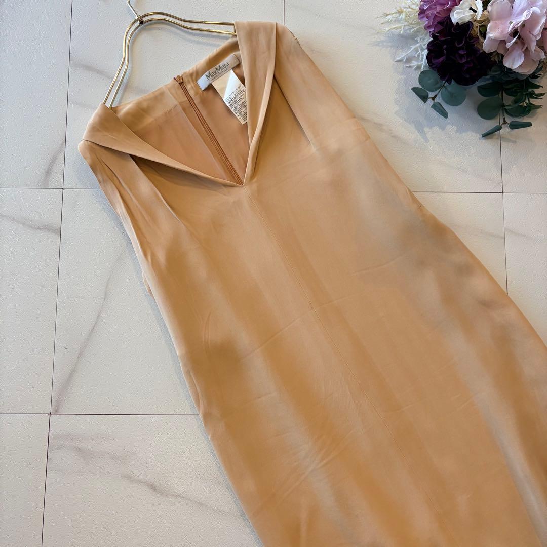 NO3-125 MAX MARA 白タグベージュノースリーブワンピース42