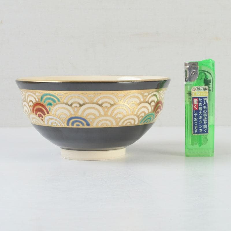 茶道具　真葛焼　宮川香斎作　黒釉　青海波文　茶碗　共箱　C　9841