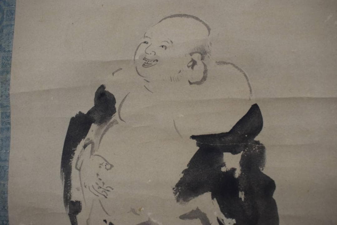 狩野常信/布袋図/川渡布袋図/掛軸/名家伝来/Z-512