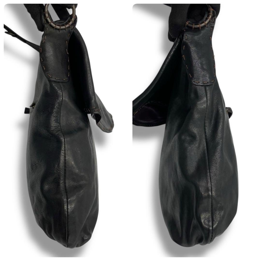 美品 エンリーべグリン レザー ショルダーバッグ 大容量 本革 ブラック 希少