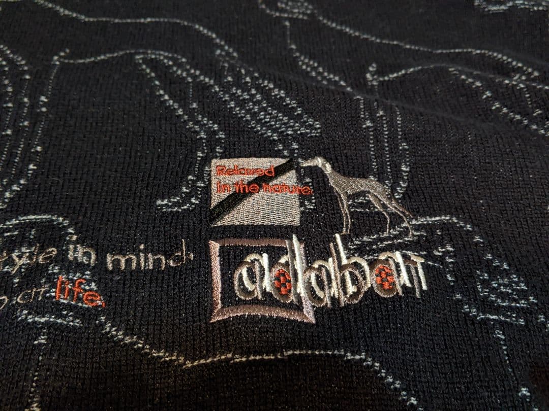 アダバット　クルーネック　毛　ウール　ニット　セーター　ゴルフ　総柄　ウェア　黒