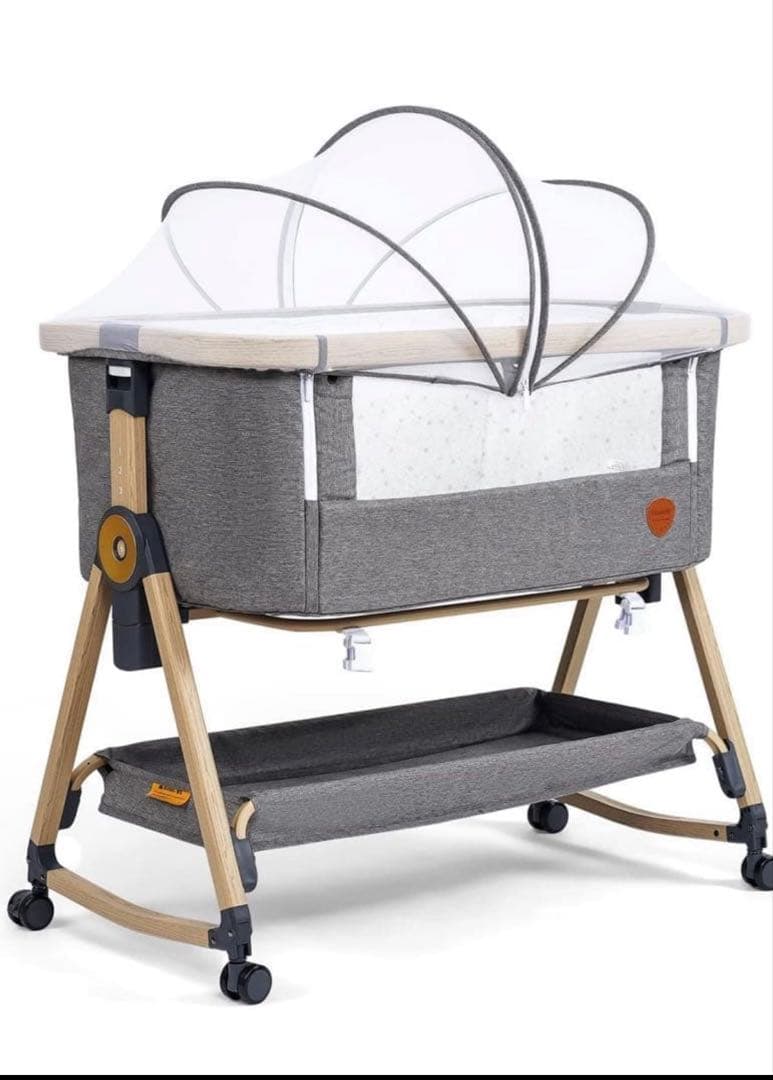 ✴︎連休値下げ中【美品】HZDMJベビーベッド(送料込み)折りたたみ　グレー